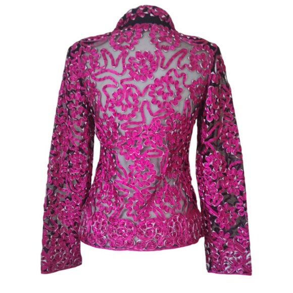 Vintage Damee, Inc. Women's Small Jacket Pink Sheer Ribbon Artsy Embroidered - Picture 3 of 13